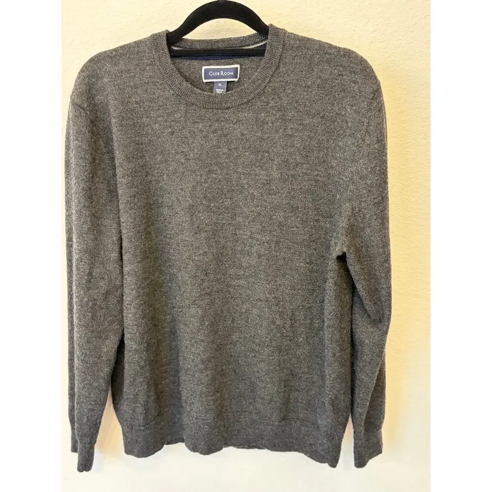 Club Room Men’s XL Merino Wool Blend Charcoal Gray Crewneck Sweater